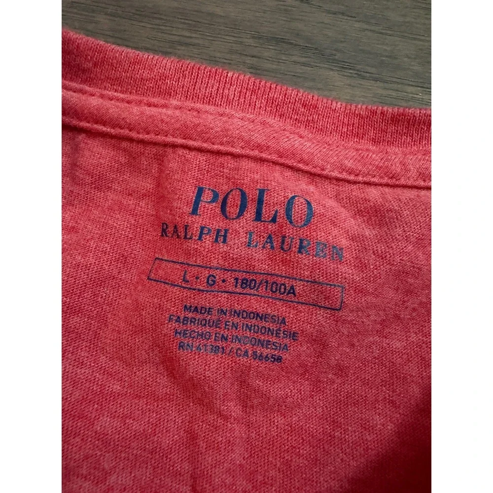 Polo Ralph Lauren Mens Large Red Heathered Cotton Crew Neck T-Shirt Short Sleeve